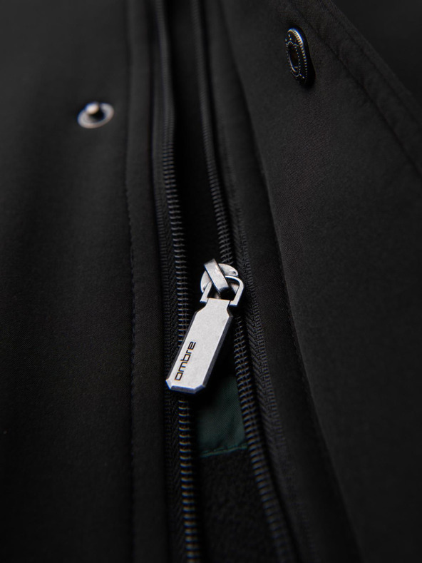 Ombre Clothing Pánsky kabát parka s fleecovou podšívkou a reguláciou v páse - čierny V2 OM-JAPJ-0314 Ombre Clothing