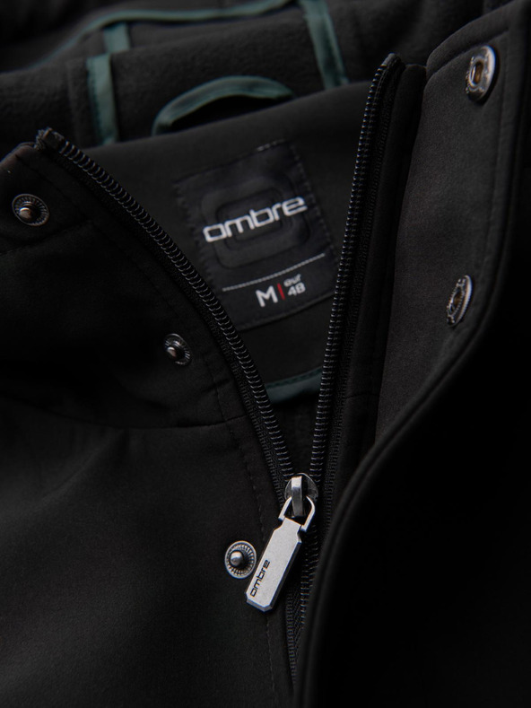 Ombre Clothing Pánsky kabát parka s fleecovou podšívkou a reguláciou v páse - čierny V2 OM-JAPJ-0314 Ombre Clothing