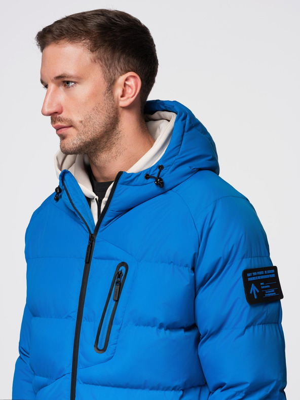 Ombre Clothing Pánska zateplená prešívaná bunda s raglánovými rukávmi - modrá V2 OM-JAHP-0302 Ombre Clothing