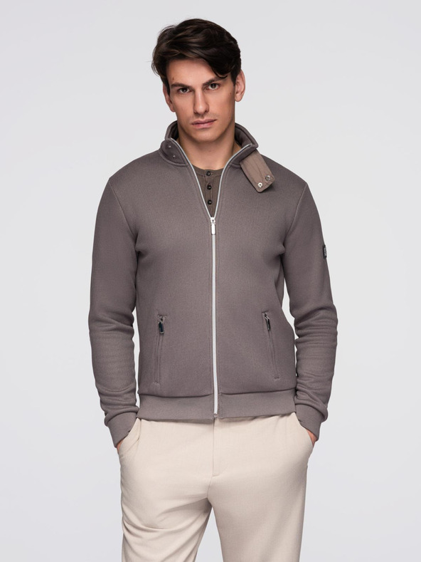 Ombre Clothing Pánska bunda s vysokým golierom a fleecovým vnútrom - ash V2 C645 Ombre Clothing