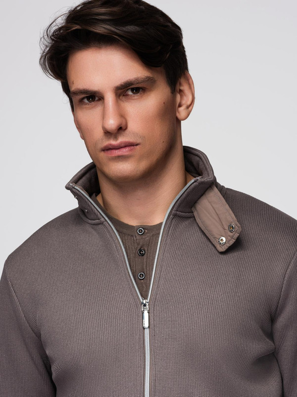 Ombre Clothing Pánska bunda s vysokým golierom a fleecovým vnútrom - ash V2 C645 Ombre Clothing