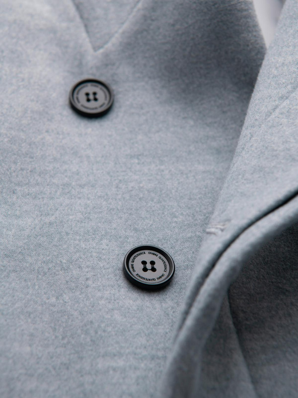 Ombre Clothing Pánsky kabát s vysokým golierom a asymetrickým zapínaním - sivý melír V1 OM-COWC-0141 Ombre Clothing