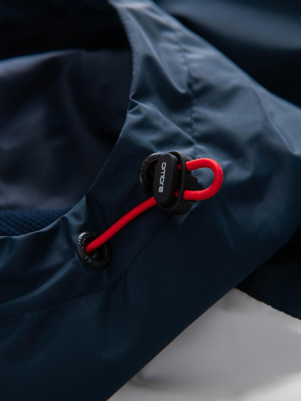 Ombre Clothing Pánska kontrastná vetrovka s kapucňou - tmavo modrá a biela V1 OM-JANP-0228 Ombre Clothing