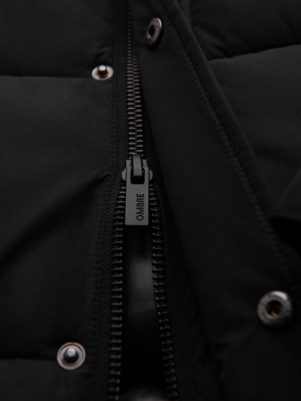 Ombre Clothing Pánska dlhá prešívaná zimná bunda s kapucňou - čierna V1 OM-JALJ-0309 Ombre Clothing