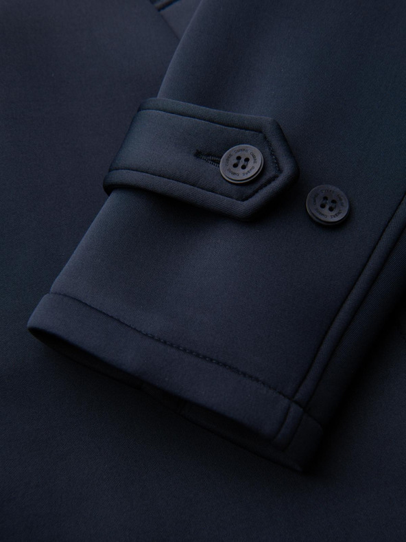 Ombre Clothing Pánsky minimalistický kabát strednej dĺžky s kapucňou - tmavo modrý V5 OM-COLC-0144 Ombre Clothing