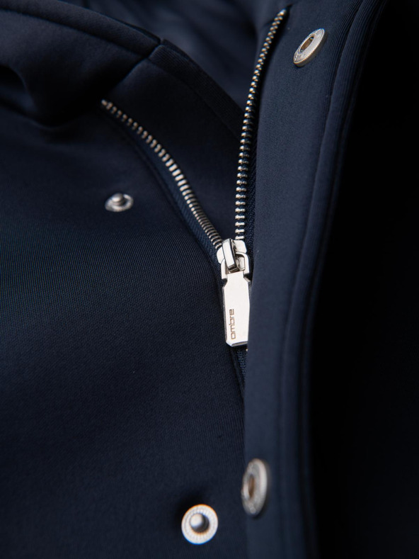 Ombre Clothing Pánsky minimalistický kabát strednej dĺžky s kapucňou - tmavo modrý V5 OM-COLC-0144 Ombre Clothing