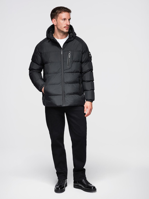 Ombre Clothing Pánska prešívaná zateplená bunda s raglánovými rukávmi - čierna V4 OM-JAHP-0302 Ombre Clothing