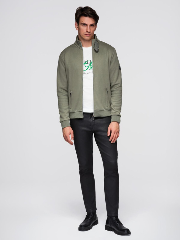 Ombre Clothing Pletená bunda s fleecovou podšívkou a vysokým golierom - khaki V3 C645 Ombre Clothing