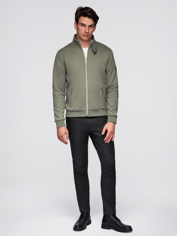 Ombre Clothing Pletená bunda s fleecovou podšívkou a vysokým golierom - khaki V3 C645 Ombre Clothing