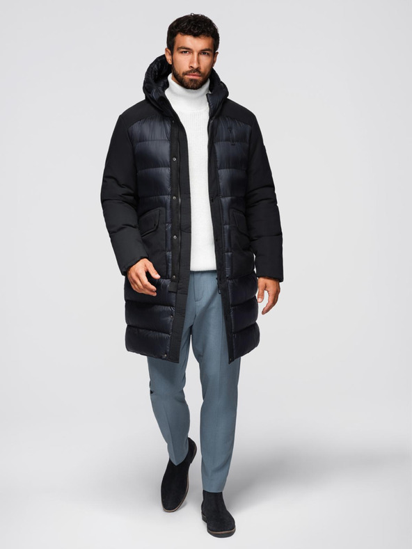 Ombre Clothing Pánska dlhá prešívaná bunda s veľkými vreckami - čierna V1 OM-JALJ-0308 Ombre Clothing