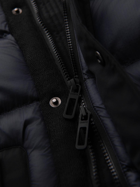 Ombre Clothing Pánska dlhá prešívaná bunda s veľkými vreckami - čierna V1 OM-JALJ-0308 Ombre Clothing