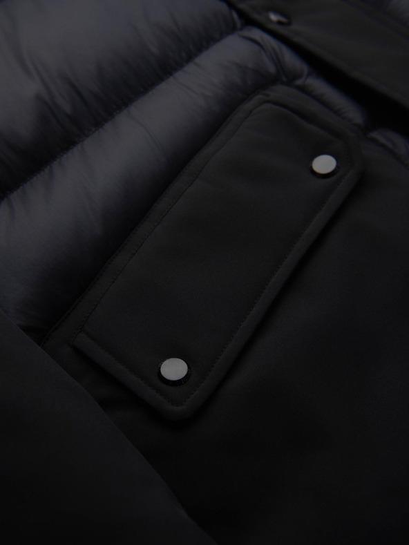 Ombre Clothing Pánska dlhá prešívaná bunda s veľkými vreckami - čierna V1 OM-JALJ-0308 Ombre Clothing