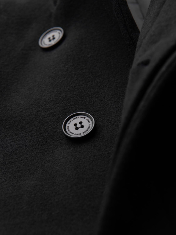 Ombre Clothing Pánsky kabát s vysokým golierom a asymetrickým zapínaním - čierny V2 OM-COWC-0141 Ombre Clothing