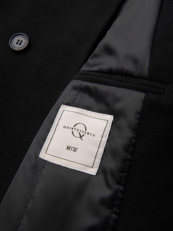 Ombre Clothing Pánsky kabát s vysokým golierom a asymetrickým zapínaním - čierny V2 OM-COWC-0141 Ombre Clothing