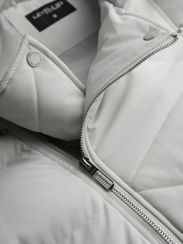 Ombre Clothing Pánska prešívaná bunda s kapucňou - svetlo sivá V4 OM-JAHP-0252 Ombre Clothing