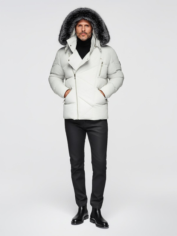 Ombre Clothing Pánska prešívaná bunda s kapucňou - svetlo sivá V4 OM-JAHP-0252 Ombre Clothing