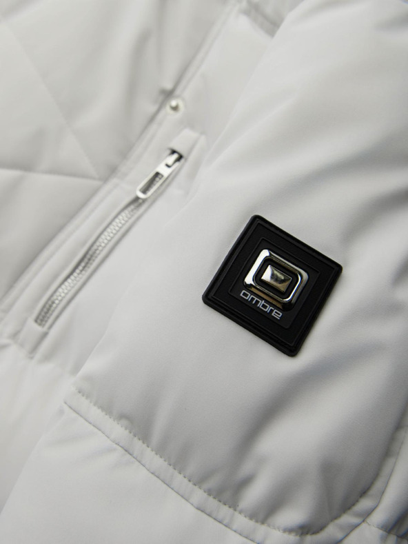 Ombre Clothing Pánska prešívaná bunda s kapucňou - svetlo sivá V4 OM-JAHP-0252 Ombre Clothing