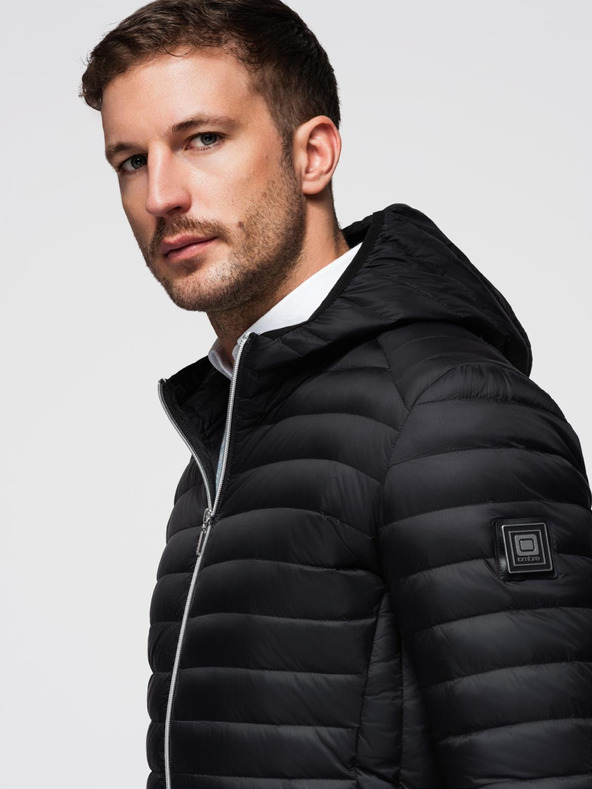 Ombre Clothing Pánska ultralahká bunda z prírodného prachového peria s vreckom - čierna V1 OM-JALP-0211 Ombre Clothing