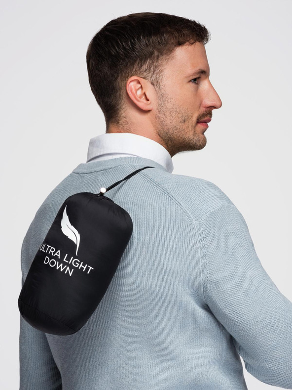 Ombre Clothing Pánska ultralahká bunda z prírodného prachového peria s vreckom - čierna V1 OM-JALP-0211 Ombre Clothing