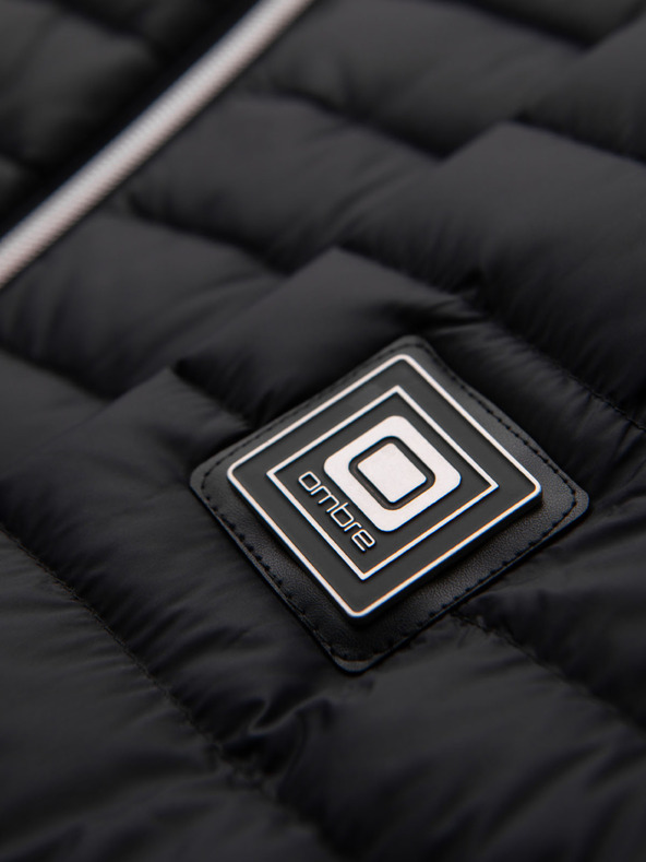 Ombre Clothing Pánska ultralahká bunda z prírodného prachového peria s vreckom - čierna V1 OM-JALP-0211 Ombre Clothing