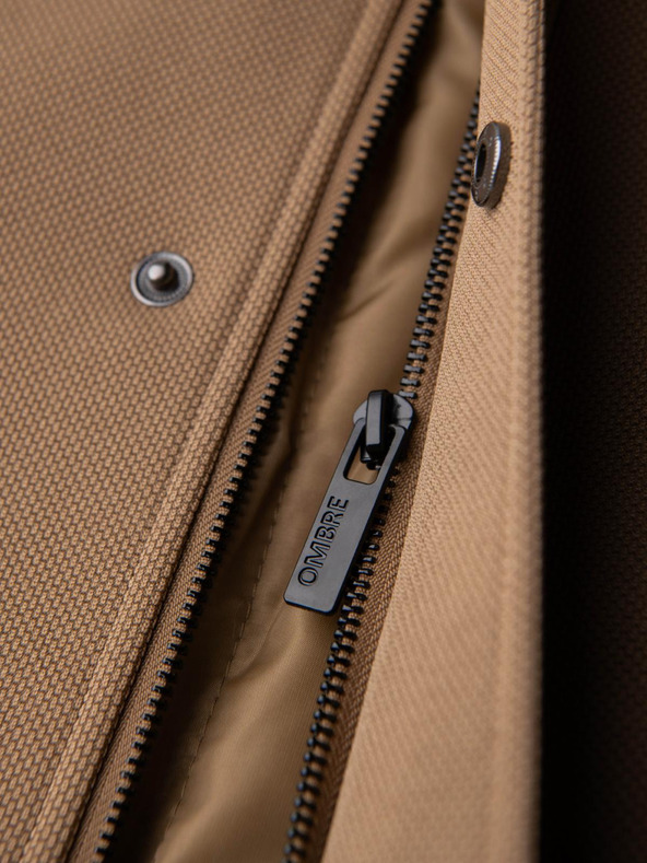 Ombre Clothing Pánsky štruktúrovaný kabát s vysokým límcom - svetlo hnedý V4 OM-COWC-0136 Ombre Clothing