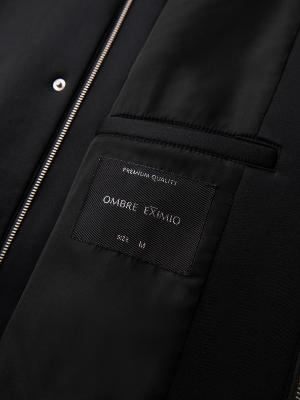 Ombre Clothing Pánsky minimalistický kabát strednej dĺžky s kapucňou - čierny V4 OM-COLC-0144 Ombre Clothing