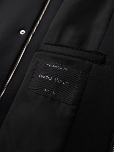 Ombre Clothing Pánsky minimalistický kabát strednej dĺžky s kapucňou - čierny V4 OM-COLC-0144 Ombre Clothing