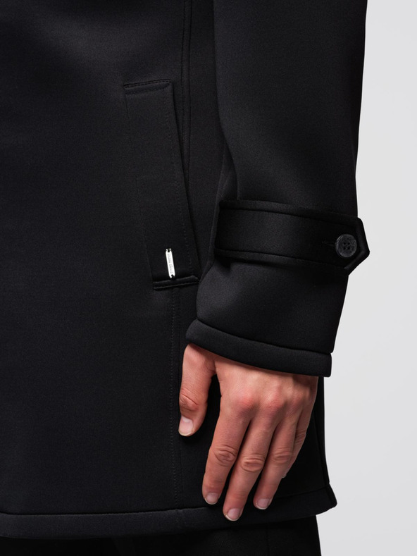 Ombre Clothing Pánsky minimalistický kabát strednej dĺžky s kapucňou - čierny V4 OM-COLC-0144 Ombre Clothing