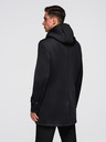 Ombre Clothing Pánsky minimalistický kabát strednej dĺžky s kapucňou - čierny V4 OM-COLC-0144 Ombre Clothing