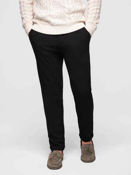 Ombre Clothing Pánske nohavice z piké úpletu s nastaviteľným pásom - čierne V2 OM-PACP-0283 Ombre Clothing