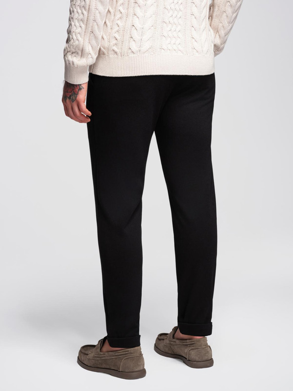 Ombre Clothing Pánske nohavice z piké úpletu s nastaviteľným pásom - čierne V2 OM-PACP-0283 Ombre Clothing