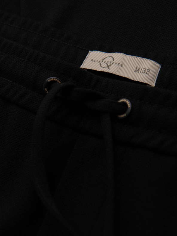 Ombre Clothing Pánske nohavice z piké úpletu s nastaviteľným pásom - čierne V2 OM-PACP-0283 Ombre Clothing