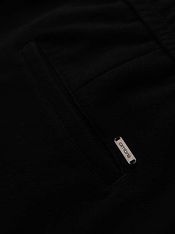 Ombre Clothing Pánske nohavice z piké úpletu s nastaviteľným pásom - čierne V2 OM-PACP-0283 Ombre Clothing