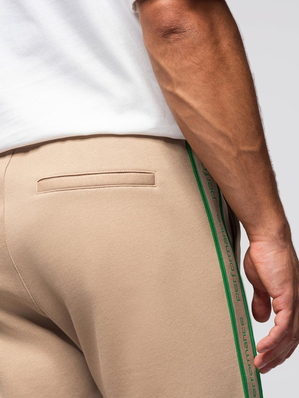 Ombre Clothing Pánske športové nohavice s lemovaním - hnedé V1 OM-PASK-0284 Ombre Clothing