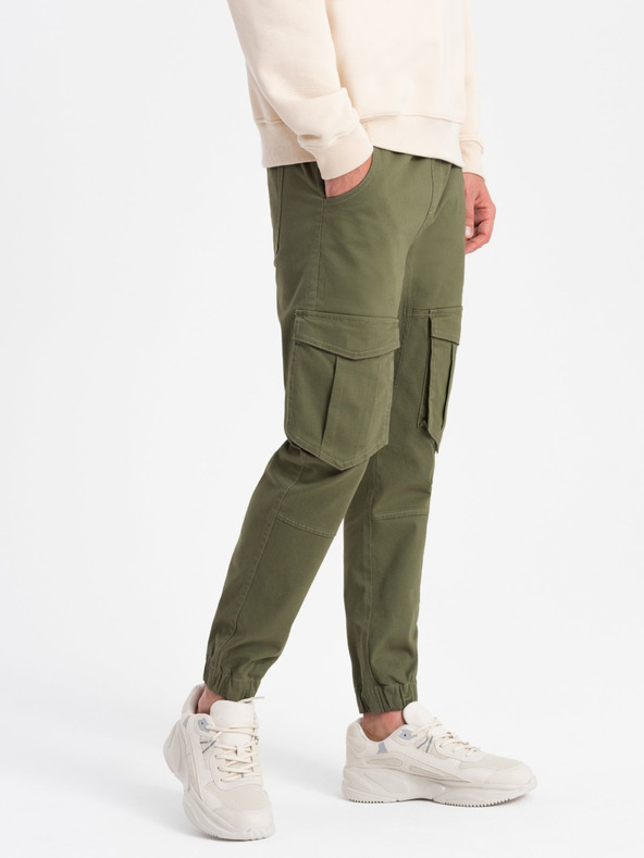 Ombre Clothing Pánske nohavice JOGGERS s cargo vreckami - olivové V18 P886 Ombre Clothing