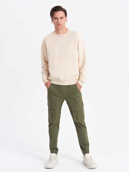 Ombre Clothing Pánske nohavice JOGGERS s cargo vreckami - olivové V18 P886 Ombre Clothing
