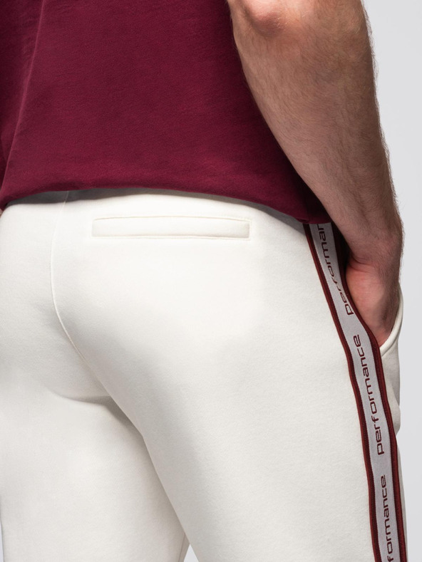 Ombre Clothing Pánske športové nohavice s lemovaním - krémové V2 OM-PASK-0284 Ombre Clothing