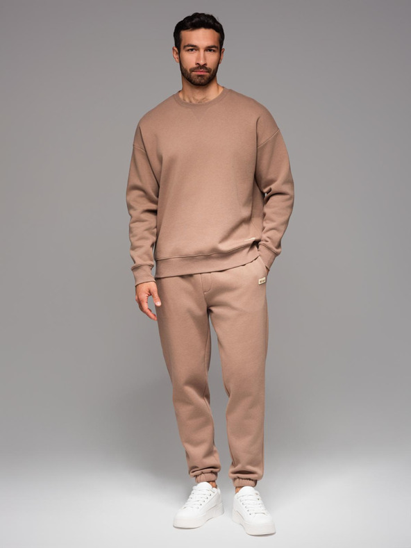 Ombre Clothing Klasické unisex tepláky so žebrovanými manžetami - hnedé V16 OU-PSBC-0100 Ombre Clothing