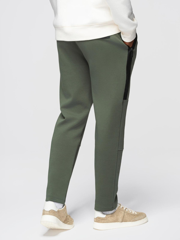 Ombre Clothing Pánske tepláky s rovnou nohavicou a gumovými detailami - tmavo olivovo zelené V4 OM-PASK-0281 Ombre Clothing