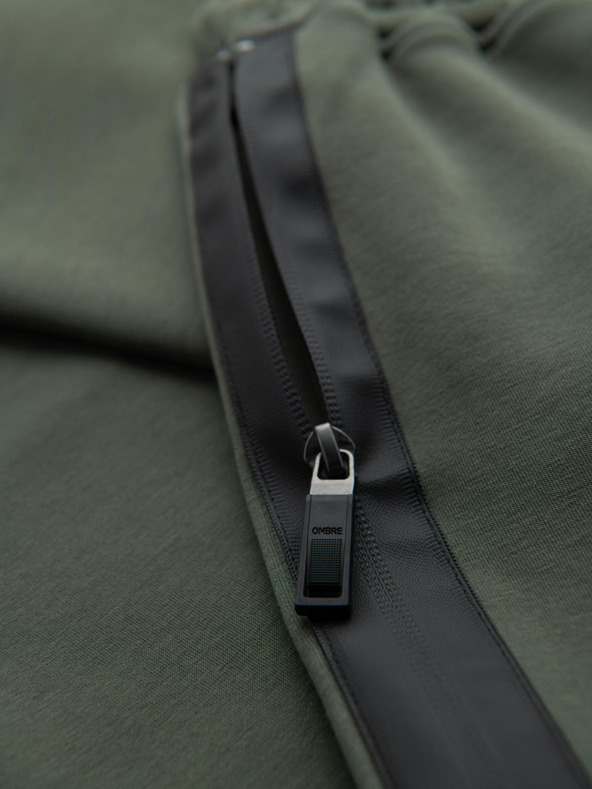 Ombre Clothing Pánske tepláky s rovnou nohavicou a gumovými detailami - tmavo olivovo zelené V4 OM-PASK-0281 Ombre Clothing