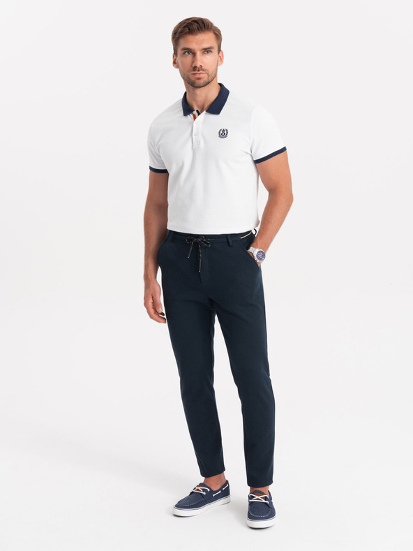 Ombre Clothing Pánske pletené nohavice s pružným pásom - tmavo modré V3 OM-PACP-0116 Ombre Clothing