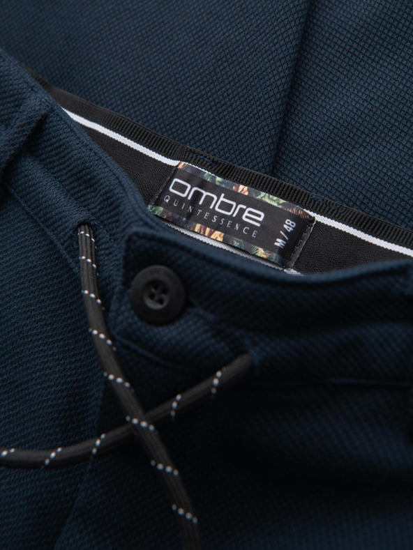 Ombre Clothing Pánske pletené nohavice s pružným pásom - tmavo modré V3 OM-PACP-0116 Ombre Clothing