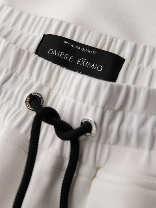 Ombre Clothing Pánske tepláky so žebrovanými nohavicami a gumovým potlačou - biele V2 OM-PASK-0223 Ombre Clothing