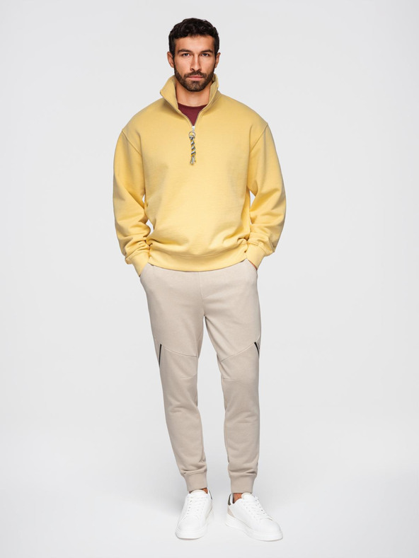 Ombre Clothing Pánske tepláky jogger - béžové V3 OM-PASK-0280 Ombre Clothing