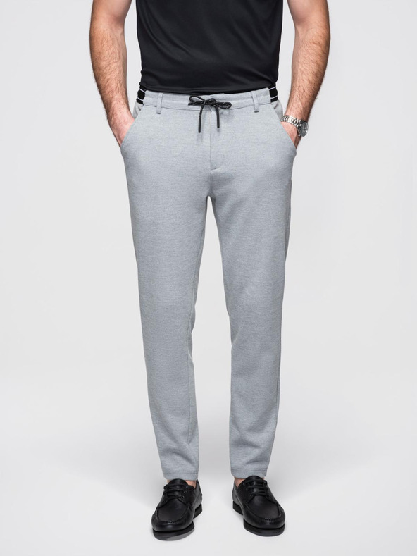 Ombre Clothing Pánske pletené nohavice s pružným pásom - svetlo sivé V1 OM-PACP-0116 Ombre Clothing