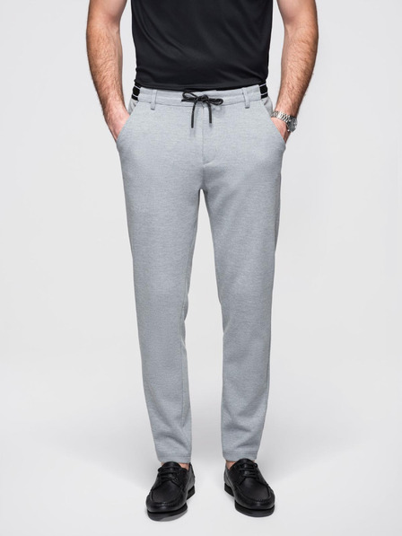 Ombre Clothing Pánske pletené nohavice s pružným pásom - svetlo sivé V1 OM-PACP-0116 Ombre Clothing