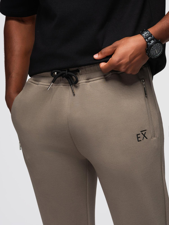 Ombre Clothing Pánske tepláky so žebrovanými nohavicami a gumovým potlačou - popol V3 OM-PASK-0223 Ombre Clothing