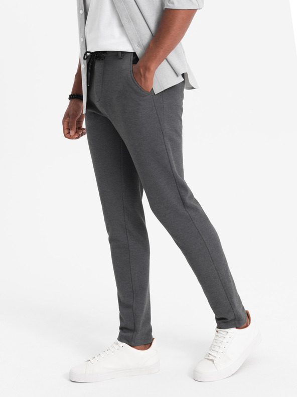 Ombre Clothing Pánske pletené nohavice s elastickým pásom - tmavo sivé V2 OM-PACP-0116 Ombre Clothing