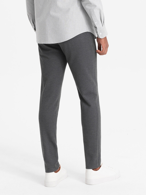 Ombre Clothing Pánske pletené nohavice s elastickým pásom - tmavo sivé V2 OM-PACP-0116 Ombre Clothing