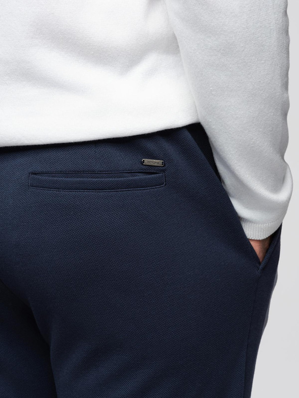 Ombre Clothing Pánske nohavice z piké úpletu s nastaviteľným pásom - tmavo modré V1 OM-PACP-0283 Ombre Clothing